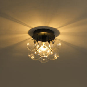 LightFixturesUSA - Cluster Seeded Glass Globe Bubble Round Semi Flush Mount - Ceiling Light - Black - 