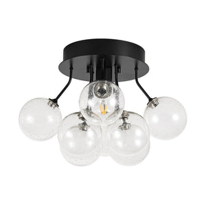 LightFixturesUSA - Cluster Seeded Glass Globe Bubble Round Semi Flush Mount - Ceiling Light - Black - 