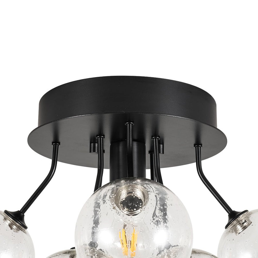 LightFixturesUSA - Cluster Seeded Glass Globe Bubble Round Semi Flush Mount - Ceiling Light - Black - 