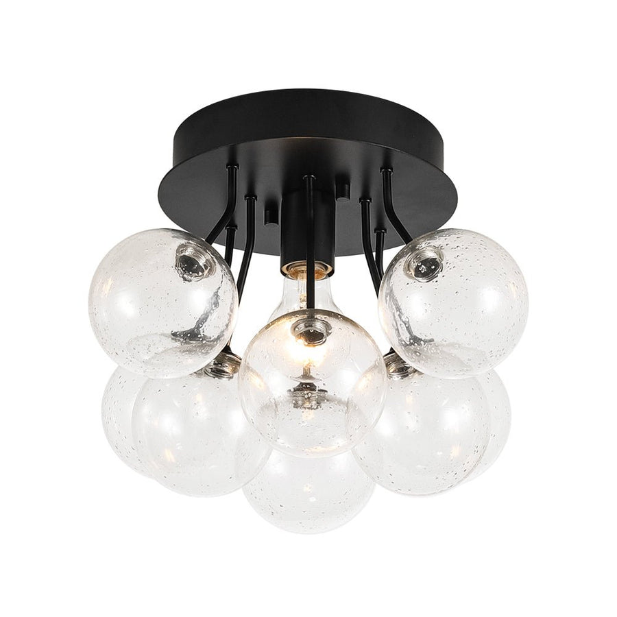 LightFixturesUSA - Cluster Seeded Glass Globe Bubble Round Semi Flush Mount - Ceiling Light - Black - 