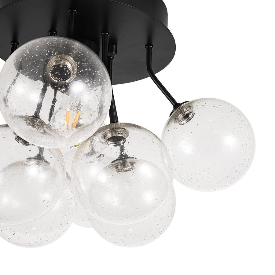 LightFixturesUSA - Cluster Seeded Glass Globe Bubble Round Semi Flush Mount - Ceiling Light - Black - 