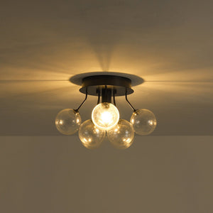 LightFixturesUSA - Cluster Seeded Glass Globe Bubble Round Semi Flush Mount - Ceiling Light - Black - 
