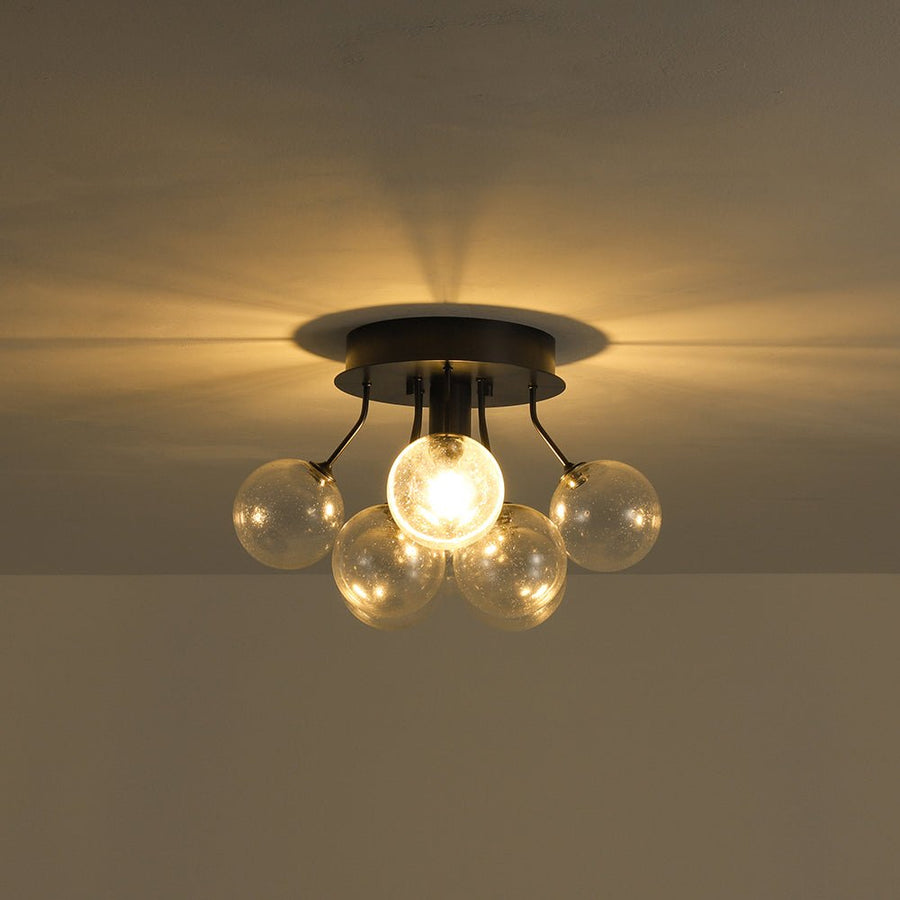 LightFixturesUSA - Cluster Seeded Glass Globe Bubble Round Semi Flush Mount - Ceiling Light - Black - 