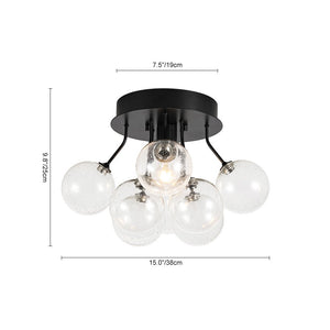 LightFixturesUSA - Cluster Seeded Glass Globe Bubble Round Semi Flush Mount - Ceiling Light - Black - 