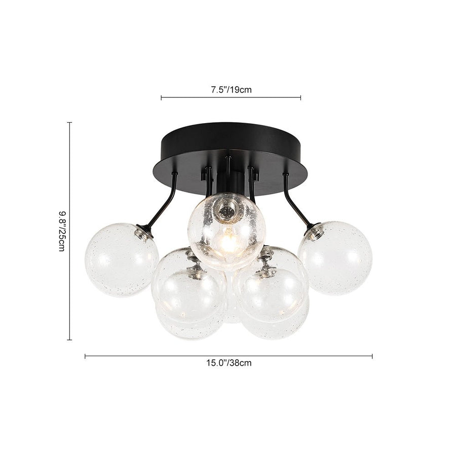 LightFixturesUSA - Cluster Seeded Glass Globe Bubble Round Semi Flush Mount - Ceiling Light - Black - 