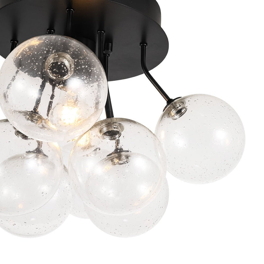 LightFixturesUSA - Cluster Seeded Glass Globe Bubble Round Semi Flush Mount - Ceiling Light - Black - 