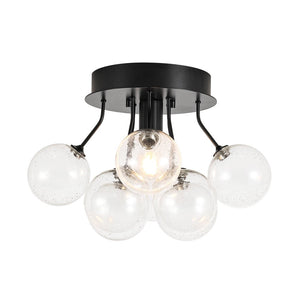 LightFixturesUSA - Cluster Seeded Glass Globe Bubble Round Semi Flush Mount - Ceiling Light - Black - 