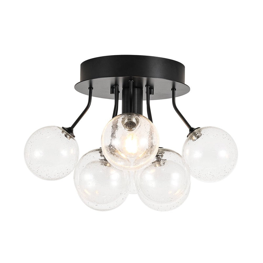 LightFixturesUSA - Cluster Seeded Glass Globe Bubble Round Semi Flush Mount - Ceiling Light - Black - 