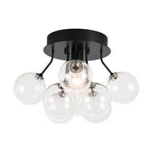 LightFixturesUSA - Cluster Seeded Glass Globe Bubble Round Semi Flush Mount - Ceiling Light - Black - 