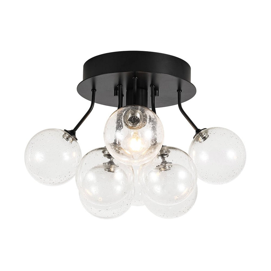 LightFixturesUSA - Cluster Seeded Glass Globe Bubble Round Semi Flush Mount - Ceiling Light - Black - 
