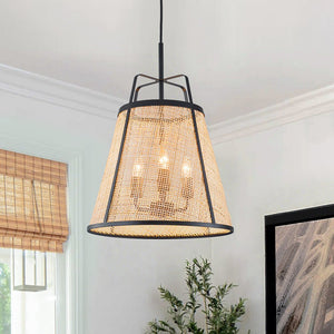 LightFixturesUSA - Coastal Woven Rattan Conical Lantern Pendant Light - Pendant Light - 14 in - 