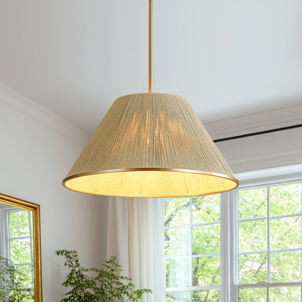 Brass Modern Conical Woven Thread Pendant Light | LightFixturesUSA