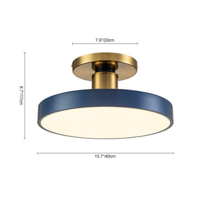 LightFixturesUSA - Contemporary Brass Blue Round LED Semi Flush Lighting - Ceiling Light - 