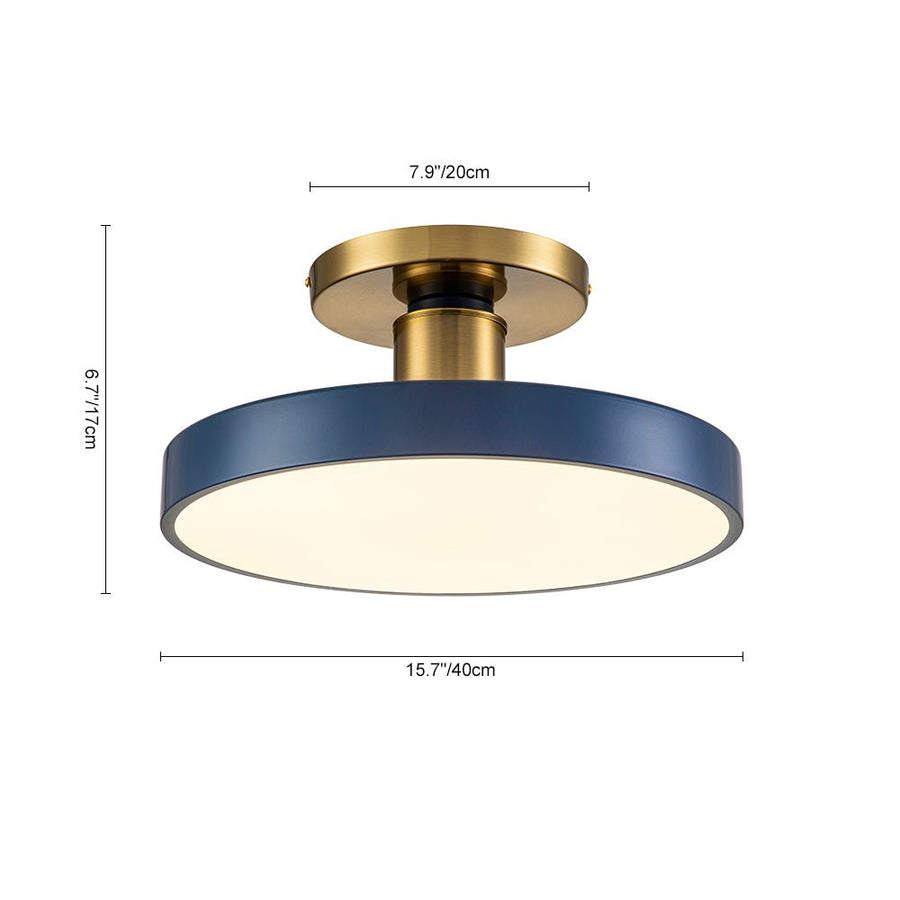LightFixturesUSA - Contemporary Brass Blue Round LED Semi Flush Lighting - Ceiling Light - 