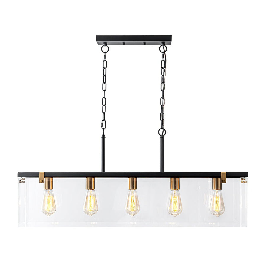 LightFixturesUSA - Contemporary Clear Glass Rectangular Cage Island Chandelier - Chandelier - 37 in - 