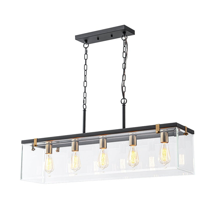 LightFixturesUSA - Contemporary Clear Glass Rectangular Cage Island Chandelier - Chandelier - 37 in - 