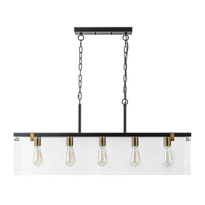 LightFixturesUSA - Contemporary Clear Glass Rectangular Cage Island Chandelier - Chandelier - 37 in - 