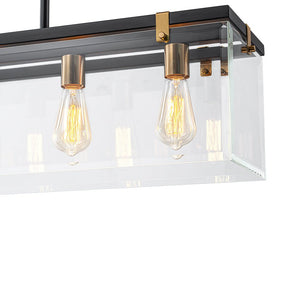 LightFixturesUSA - Contemporary Clear Glass Rectangular Cage Island Chandelier - Chandelier - 37 in - 