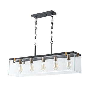 LightFixturesUSA - Contemporary Clear Glass Rectangular Cage Island Chandelier - Chandelier - 37 in - 