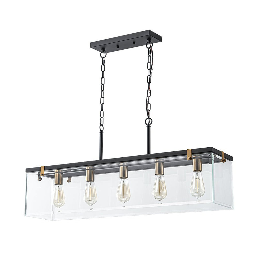 LightFixturesUSA - Contemporary Clear Glass Rectangular Cage Island Chandelier - Chandelier - 37 in - 