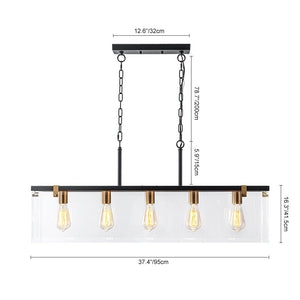 LightFixturesUSA - Contemporary Clear Glass Rectangular Cage Island Chandelier - Chandelier - 37 in - 