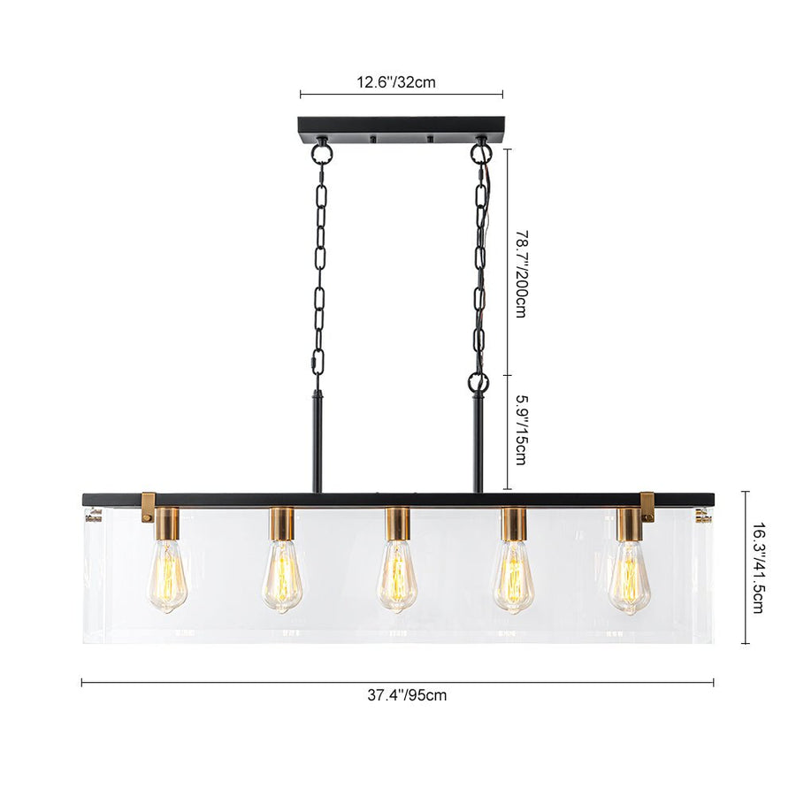 LightFixturesUSA - Contemporary Clear Glass Rectangular Cage Island Chandelier - Chandelier - 37 in - 