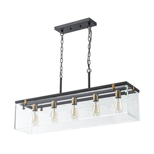 LightFixturesUSA - Contemporary Clear Glass Rectangular Cage Island Chandelier - Chandelier - 37 in - 