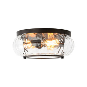 LightFixturesUSA - Contemporary Clear Striped Glass Round Flush Mount Light - Ceiling Light - Oil - Rubbed Bronze - 