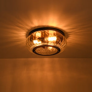 LightFixturesUSA - Contemporary Clear Striped Glass Round Flush Mount Light - Ceiling Light - Oil - Rubbed Bronze - 