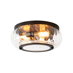 LightFixturesUSA - Contemporary Clear Striped Glass Round Flush Mount Light - Ceiling Light - Oil - Rubbed Bronze - 