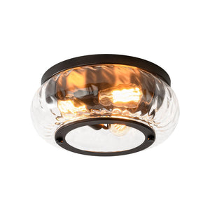 LightFixturesUSA - Contemporary Clear Striped Glass Round Flush Mount Light - Ceiling Light - Oil - Rubbed Bronze - 