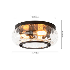 LightFixturesUSA - Contemporary Clear Striped Glass Round Flush Mount Light - Ceiling Light - Oil - Rubbed Bronze - 