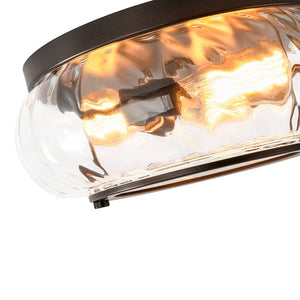LightFixturesUSA - Contemporary Clear Striped Glass Round Flush Mount Light - Ceiling Light - Oil - Rubbed Bronze - 