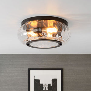 LightFixturesUSA - Contemporary Clear Striped Glass Round Flush Mount Light - Ceiling Light - Oil - Rubbed Bronze - 