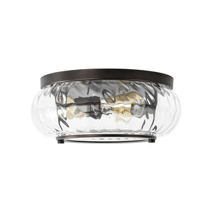 LightFixturesUSA - Contemporary Clear Striped Glass Round Flush Mount Light - Ceiling Light - Oil - Rubbed Bronze - 