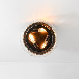 LightFixturesUSA - Contemporary Clear Striped Glass Round Flush Mount Light - Ceiling Light - Oil - Rubbed Bronze - 