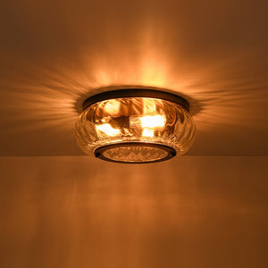 LightFixturesUSA - Contemporary Clear Striped Glass Round Flush Mount Light - Ceiling Light - Oil - Rubbed Bronze - 