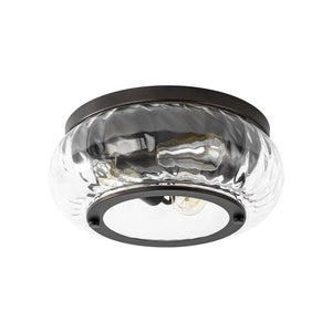 LightFixturesUSA - Contemporary Clear Striped Glass Round Flush Mount Light - Ceiling Light - Oil - Rubbed Bronze - 