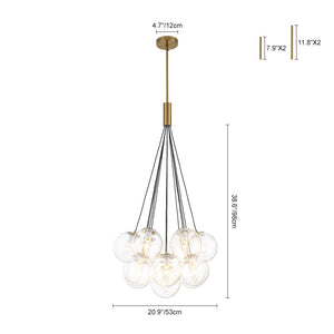 LightFixturesUSA - Contemporary Cluster Seeded Glass Globe Bubble Chandelier - Chandelier - Brushed Brass - 