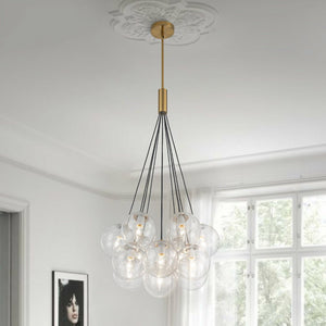 LightFixturesUSA - Contemporary Cluster Seeded Glass Globe Bubble Chandelier - Chandelier - Brushed Brass - 