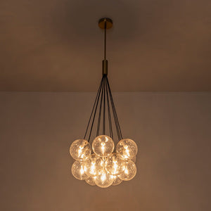 LightFixturesUSA - Contemporary Cluster Seeded Glass Globe Bubble Chandelier - Chandelier - Brushed Brass - 