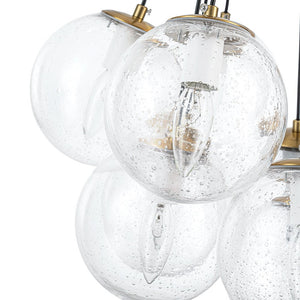 LightFixturesUSA - Contemporary Cluster Seeded Glass Globe Bubble Chandelier - Chandelier - Brushed Brass - 