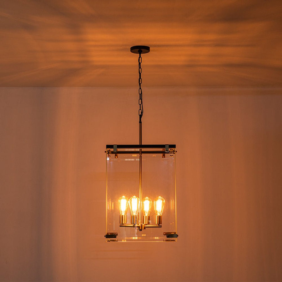 LightFixturesUSA - Contemporary Glass Wide Square Lantern Pendant Chandelier - Chandelier - 15.7in - 