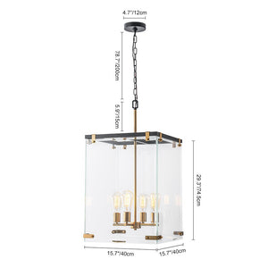 LightFixturesUSA - Contemporary Glass Wide Square Lantern Pendant Chandelier - Chandelier - 15.7in - 