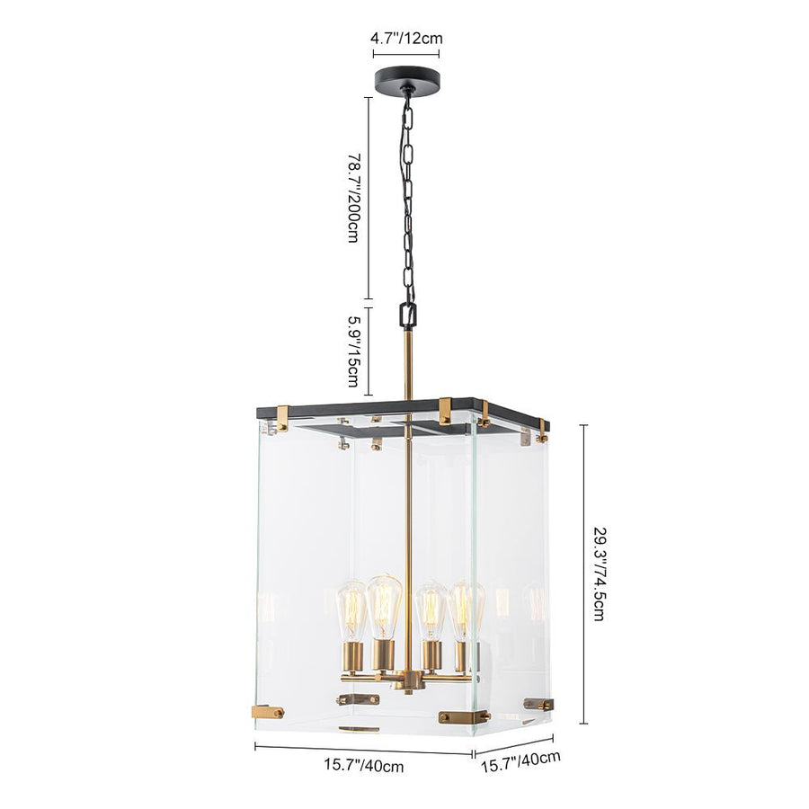 LightFixturesUSA - Contemporary Glass Wide Square Lantern Pendant Chandelier - Chandelier - 15.7in - 