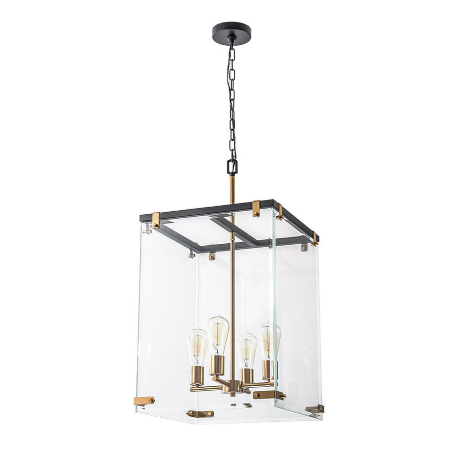 LightFixturesUSA - Contemporary Glass Wide Square Lantern Pendant Chandelier - Chandelier - 15.7in - 