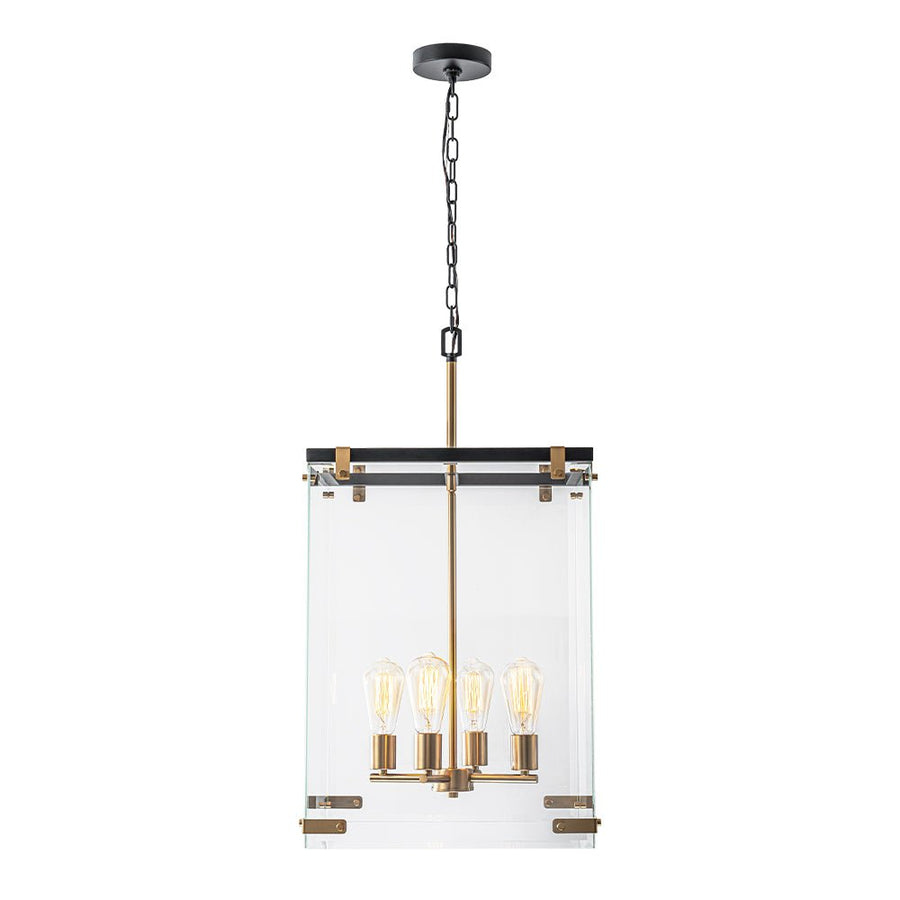 LightFixturesUSA - Contemporary Glass Wide Square Lantern Pendant Chandelier - Chandelier - 15.7in - 