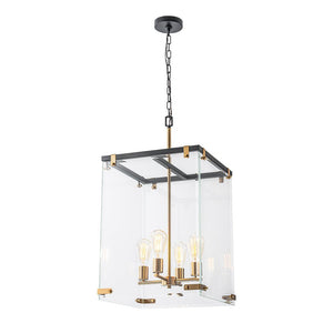 LightFixturesUSA - Contemporary Glass Wide Square Lantern Pendant Chandelier - Chandelier - 15.7in - 