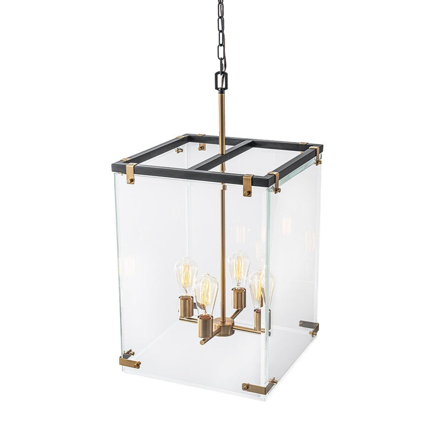 LightFixturesUSA - Contemporary Glass Wide Square Lantern Pendant Chandelier - Chandelier - 15.7in - 