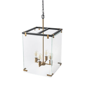 LightFixturesUSA - Contemporary Glass Wide Square Lantern Pendant Chandelier - Chandelier - 15.7in - 